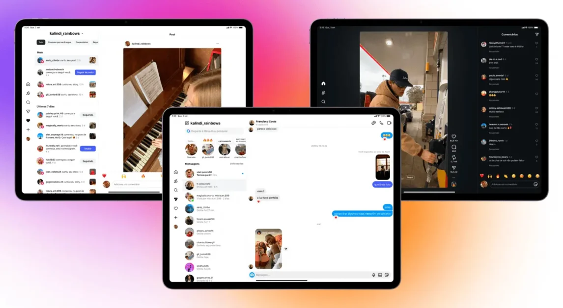 Telas do novo Instagram no Ipad.
