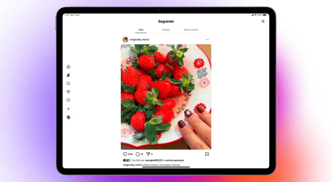 Tela do novo app Instagram para iPad.