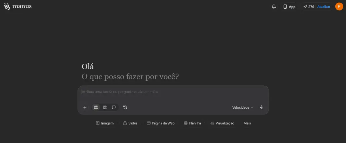 Tela principal do Manus AI.