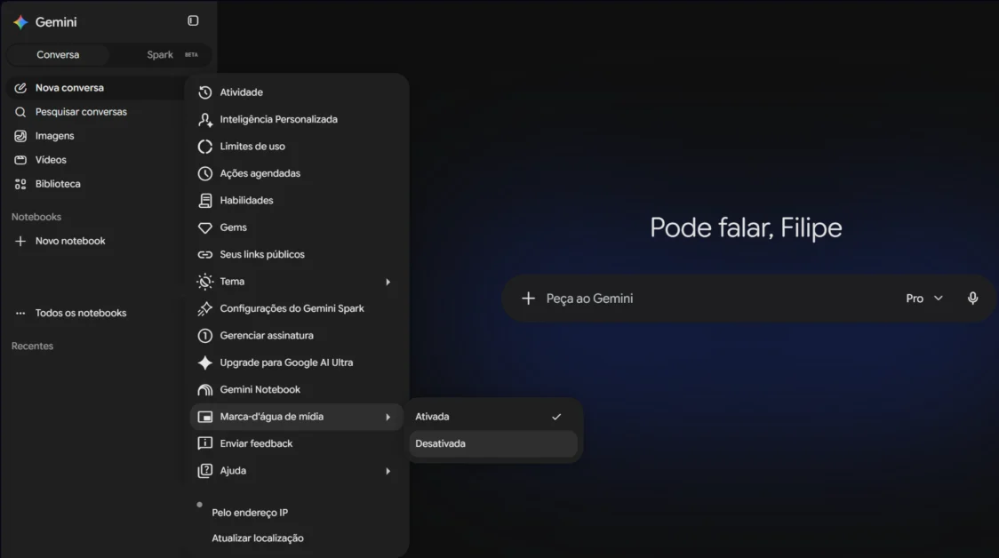 Marca d'água de mídias do Google Gemini